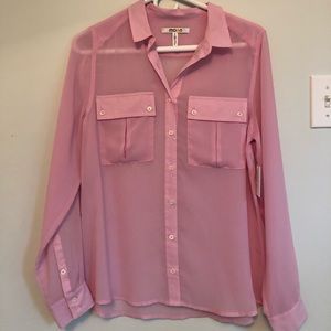 Sheer pink L/S button down top